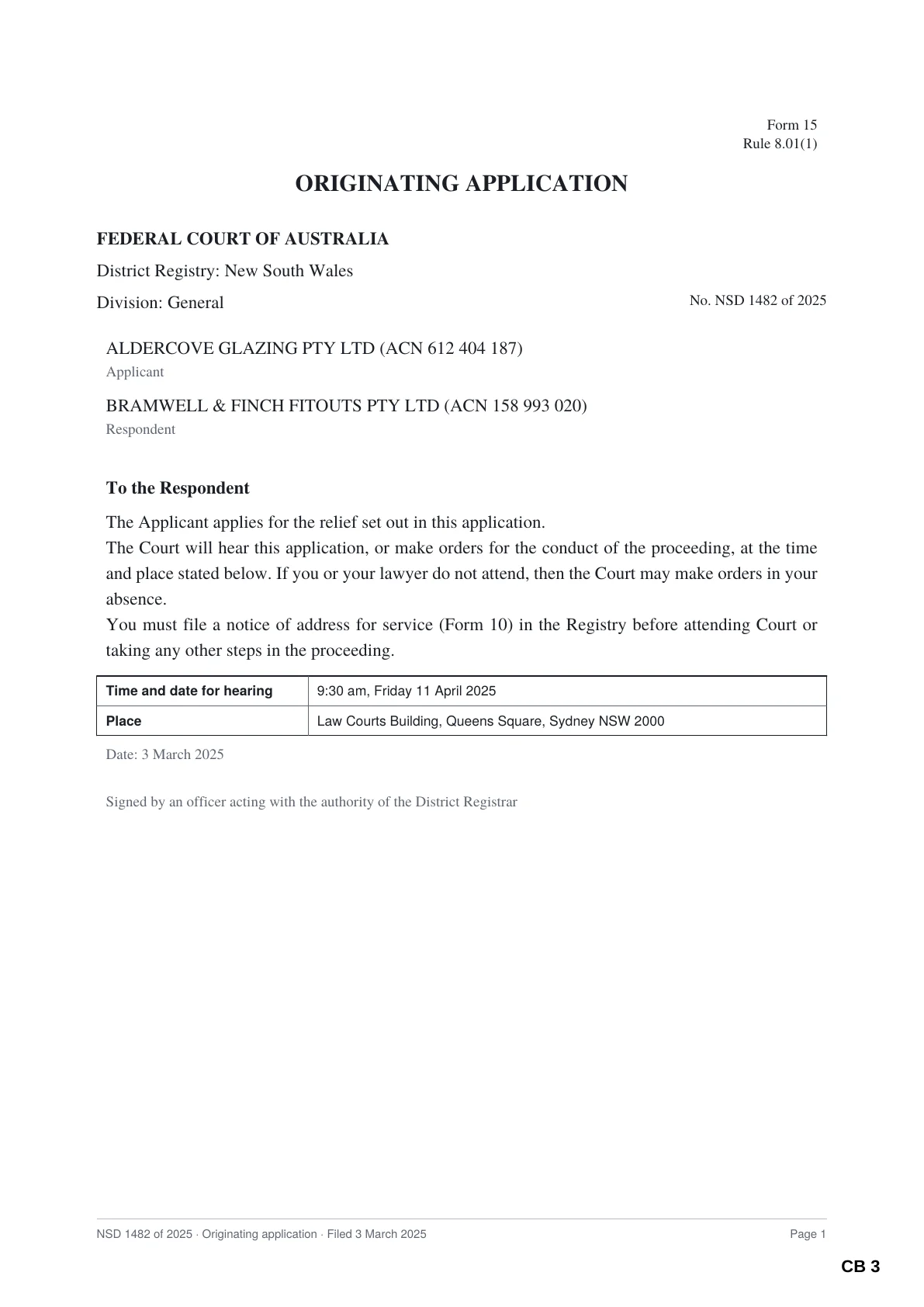 CB 5 of the demonstration court book